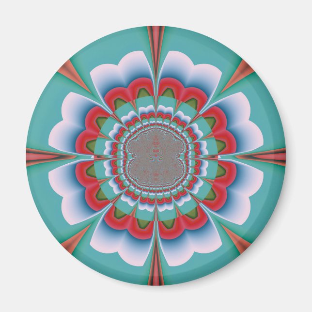Retro-psychedelisches Mandala-Blüten-Abstraktkunst Magnet (Vorne)