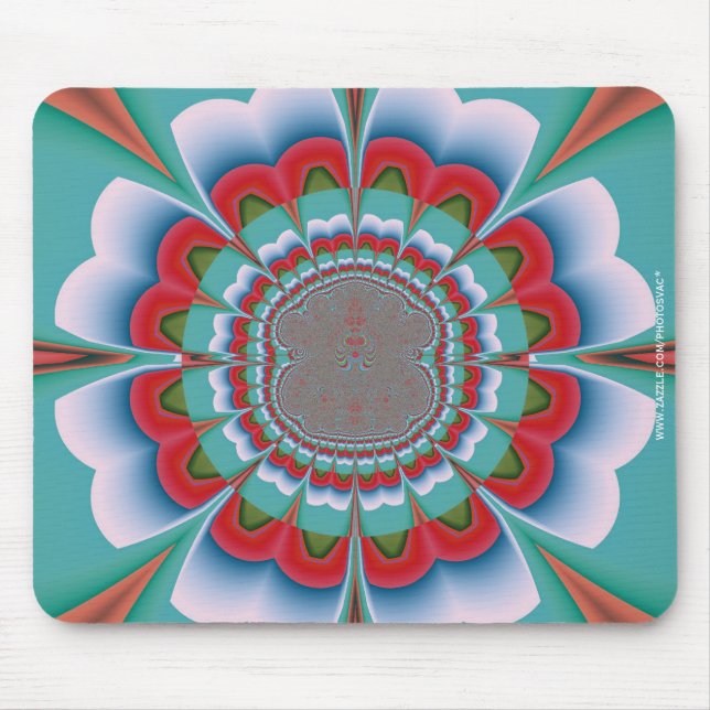 Retro-psychedelisches Mandala-Blüten-Abstraktkunst Mousepad (Vorne)