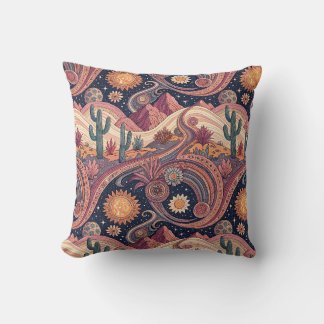 Retro-psychedelisches Wüstenkaktus-Sonnenuntergang Kissen