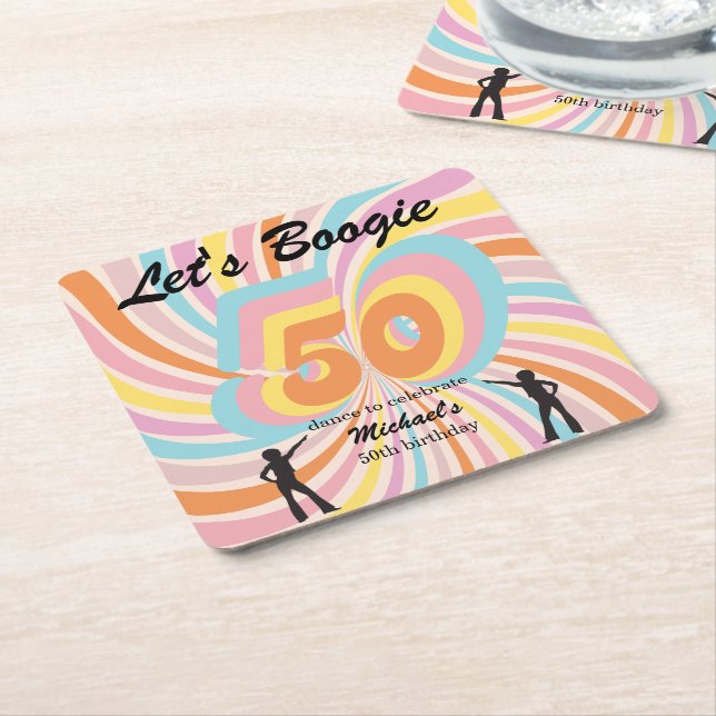 Retro Psycho Boogie Colorful Men's 50th birthday Rechteckiger Pappuntersetzer (angewinkelt)
