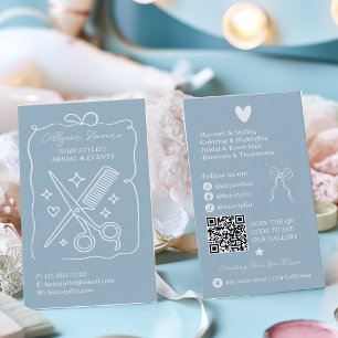 Retro-Puderblau-Doodles-Friseur-QR-Code Visitenkarte