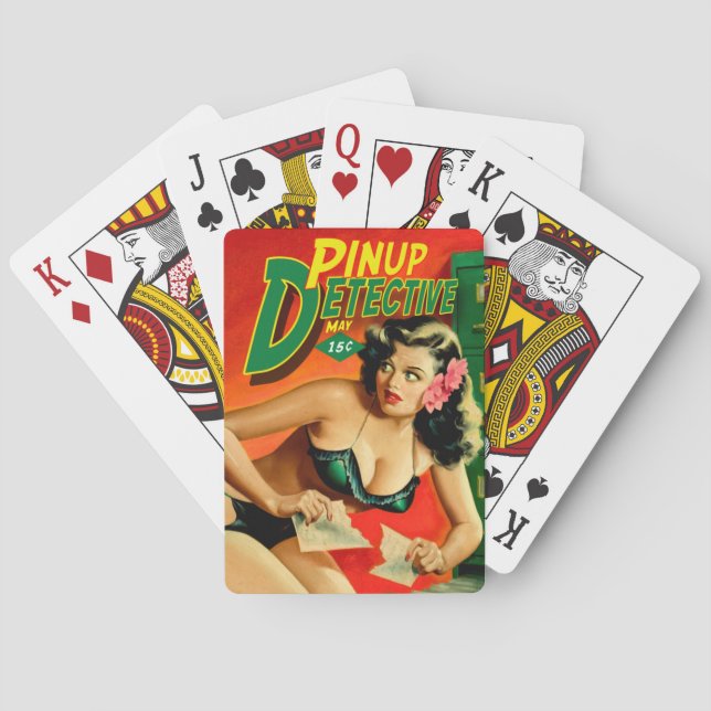 Retro Pulp Magazine Design Detection Pinup Playing Spielkarten (Rückseite)