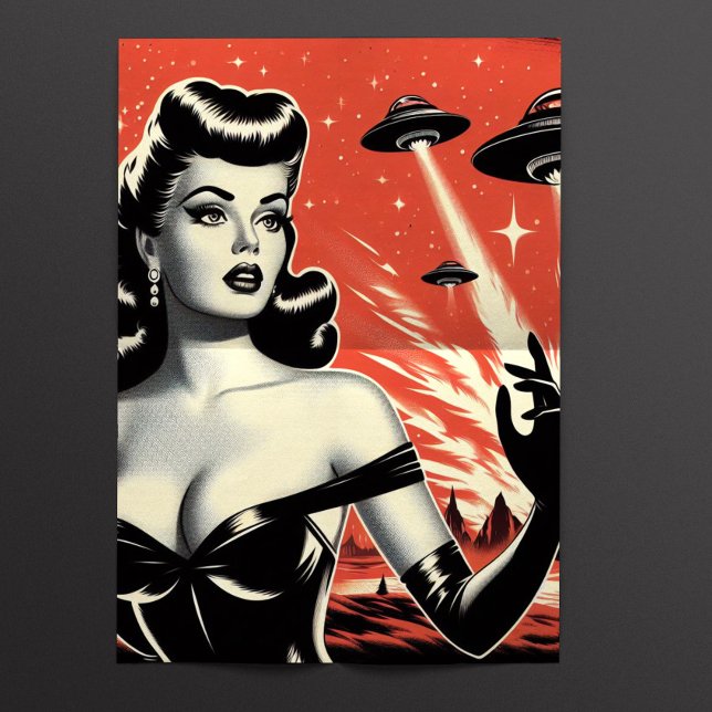 Retro-Pulp-Ufo-Frau Seidenpapier (Von Creator hochgeladen)