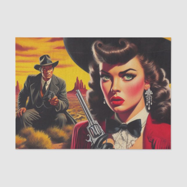 Retro Pulp Western Girl Seidenpapier (Vorderseite)