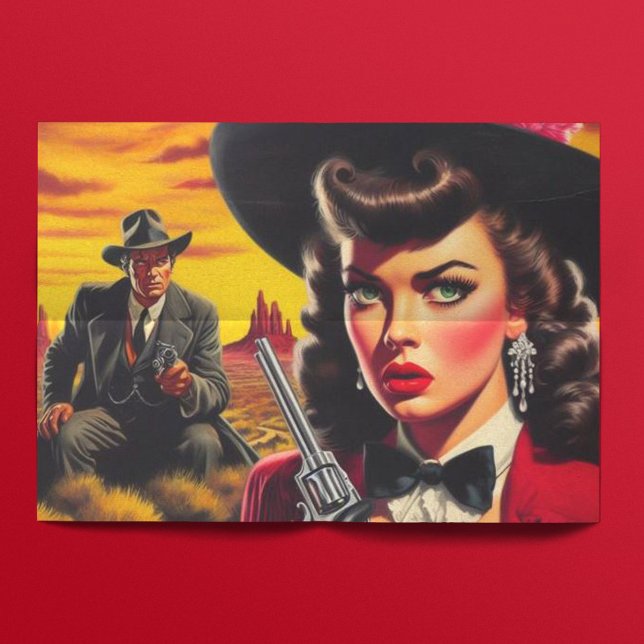 Retro Pulp Western Girl Seidenpapier (Von Creator hochgeladen)