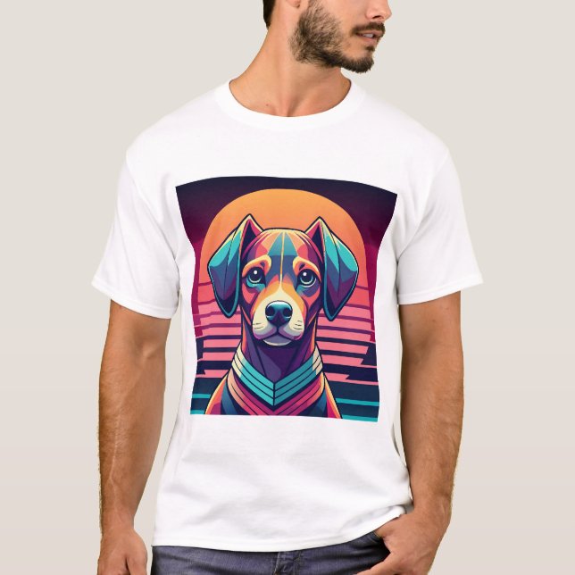 Retro Pulse Pup 80er Sonnenuntergangs-Vibes T-Shirt (Vorderseite)