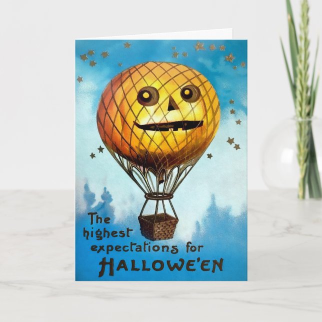 Retro Pumpkin Balloon Halloween Card Feiertagskarte (Vorderseite)