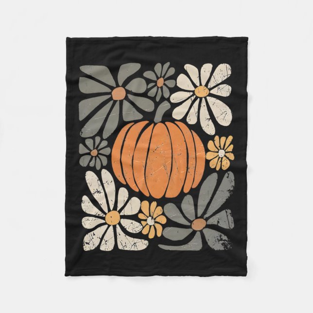 Retro Pumpkin Boho Blume Herbst Thanksgivin Fleecedecke (Vorderseite)