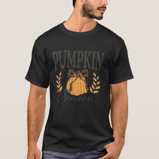 Retro Pumpkin Gewürz Jahreszeit Coquette Bow Autum T-Shirt