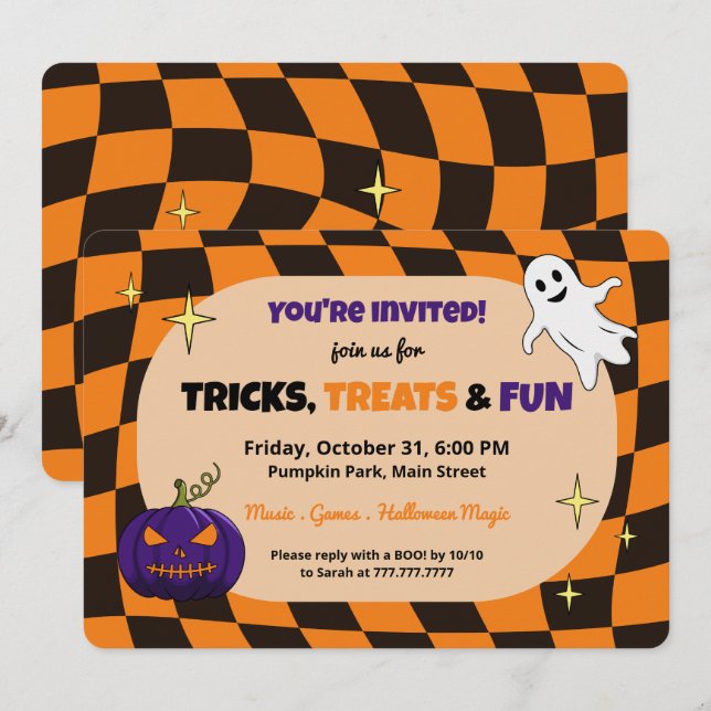 Retro Pumpkin Halloween Kids Party Einladung (Vorne/Hinten)