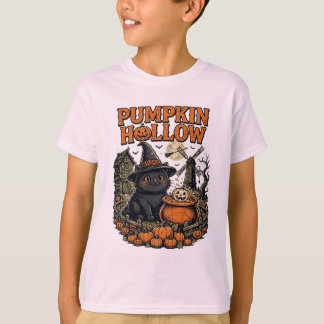 Retro Pumpkin Hollow Vintage Schwarze Katze T-Shir T-Shirt