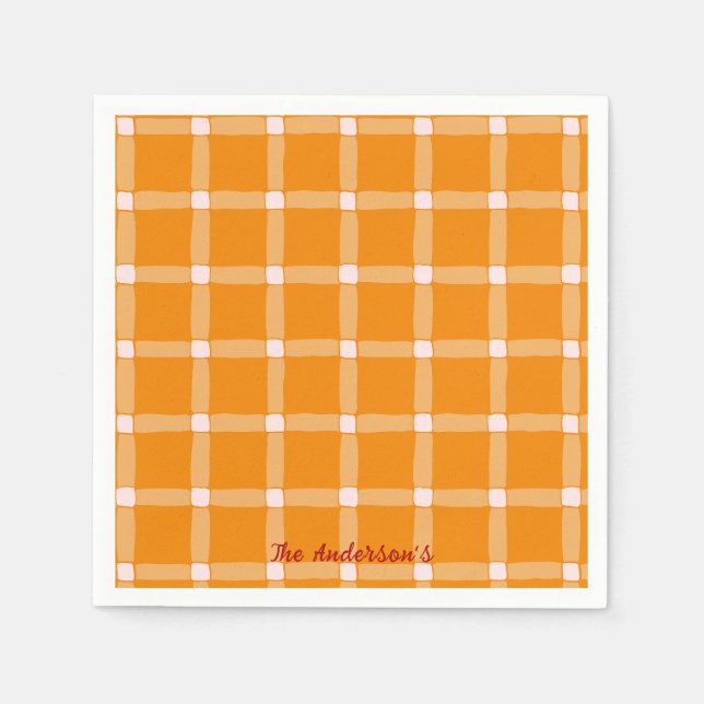 Retro Pumpkin Orange Gingham Halloween Party Serviette (Vorderseite)