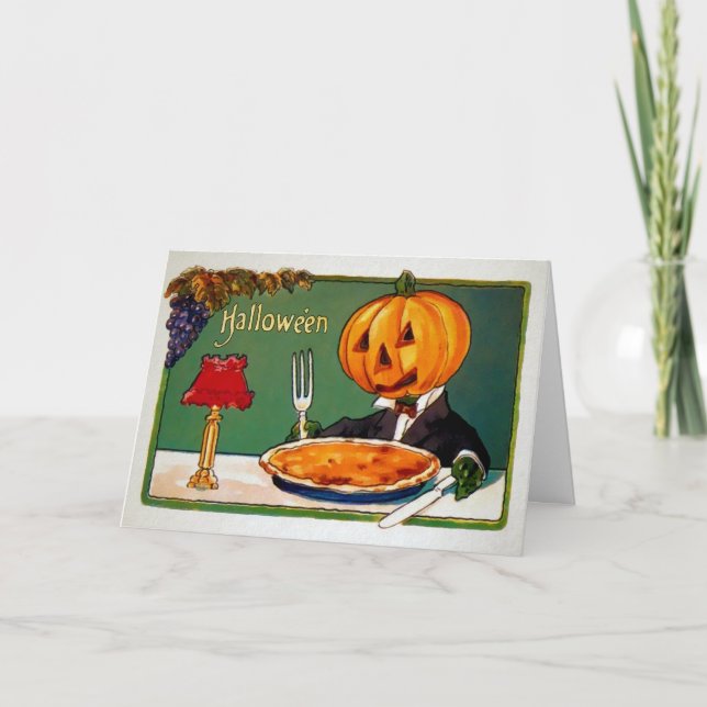 Retro Pumpkin Pie Halloween Card Feiertagskarte (Vorderseite)