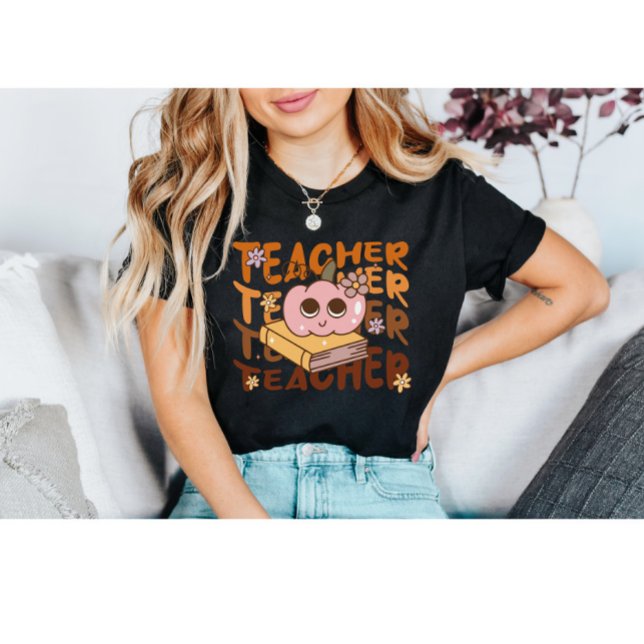 Retro Pumpkin Teacher Fall | Niedlicher Herbstunte T-Shirt (Von Creator hochgeladen)