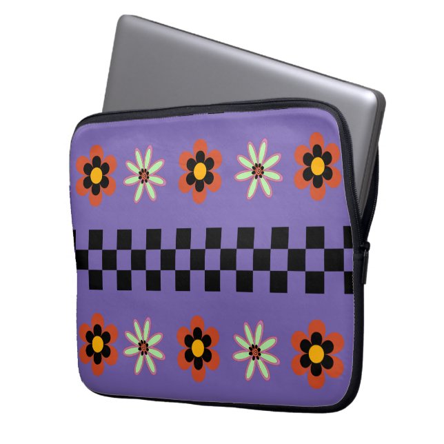 Retro-Punk-Blumen Laptopschutzhülle (Vorderseite Links)