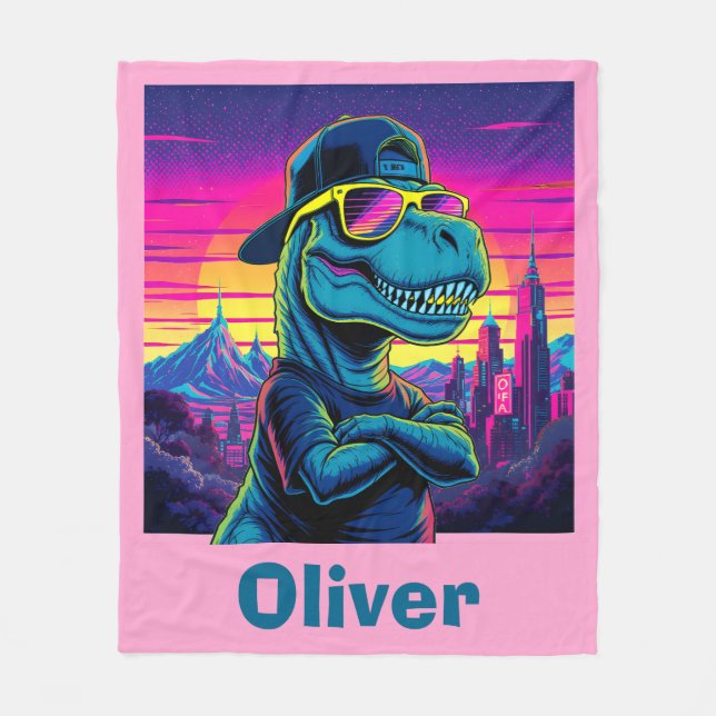 Retro-Punk-Dinosaurier Fleecedecke (Vorderseite)