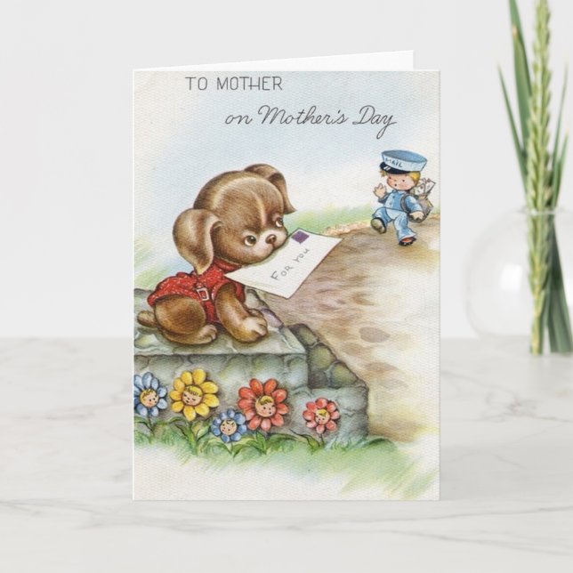 Retro Puppy Mother Day Card Karte (Vorderseite)