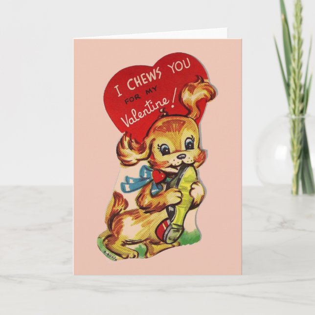 Retro Puppy Valentine Grußkarte Feiertagskarte (Vorderseite)
