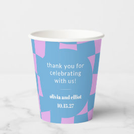 Retro Purple Checkerboard Custom Couples Shower Pappbecher