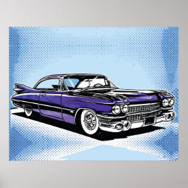Retro Purple Classic Car Side Pop Art Poster