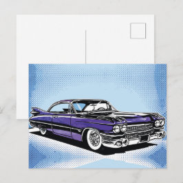 Retro Purple Classic Car Side Pop Art Postkarte