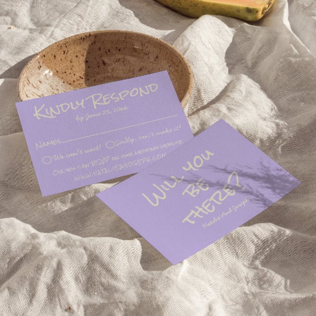 Retro Purple Colorful Pastel Whimsical Wedding RSVP Karte (Von Creator hochgeladen)