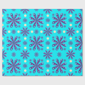 Retro Purple Flowers on Blue Background Geschenkpapier