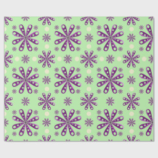 Retro Purple Flowers on Green Background Geschenkpapier