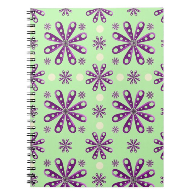 Retro Purple flowers on Green Background   Notizblock (Vorderseite)