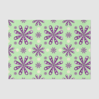 Retro Purple Flowers on Green Background Seidenpapier