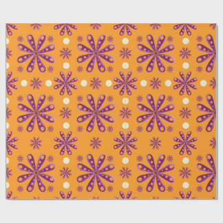 Retro Purple Flowers on Orange Background Geschenkpapier