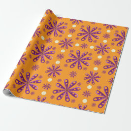 Retro Purple Flowers on Orange Background Geschenkpapier