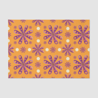 Retro Purple Flowers on Orange Background Seidenpapier