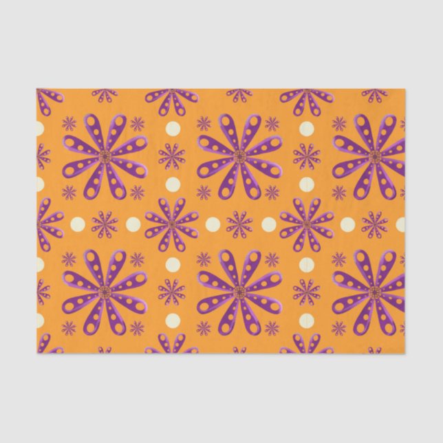Retro Purple Flowers on Orange Background Seidenpapier (Vorderseite)