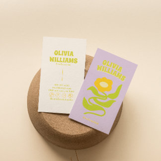 Retro Purple Green Groovy Colorful Floral Funky Visitenkarte