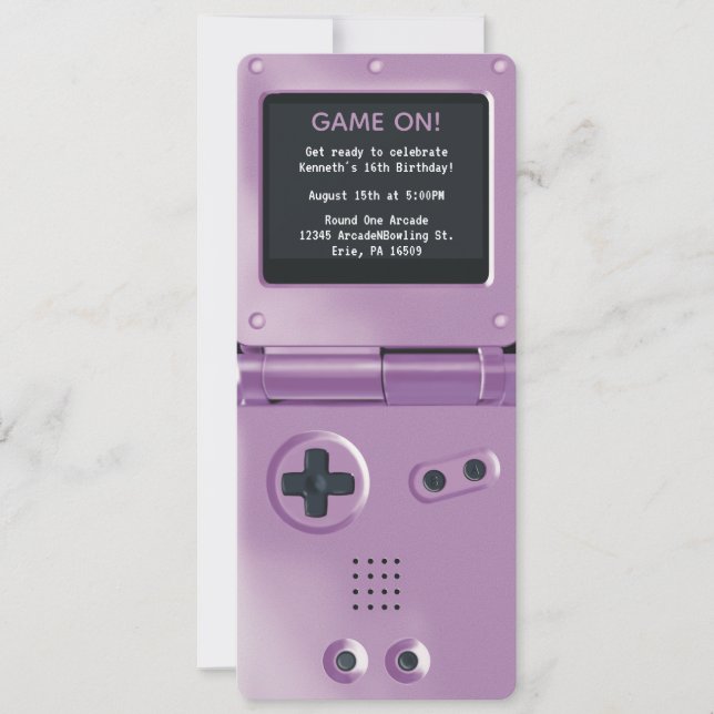 Retro Purple Handheld Gaming Birthday Invitation Einladung (Vorderseite)