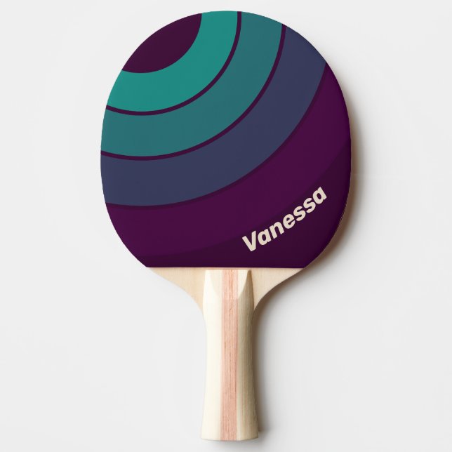 Retro Purple Rainbow Circle Stripe with Name Tischtennis Schläger (Vorderseite)