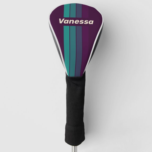 Retro Purple Rainbow Pin Striping with Name Golf Headcover (Vorderseite)