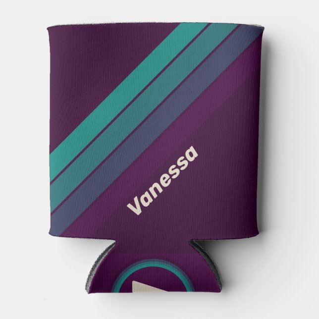 Retro Purple Rainbow Stripes with Name Dosenkühler (Vorderseite)