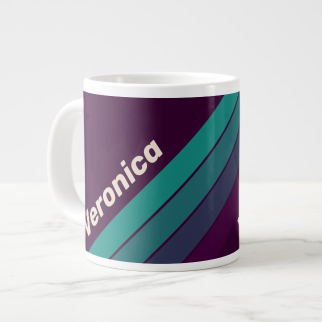 Retro Purple Rainbow Stripes with Name Jumbo-Tasse (Vorderseite Links)