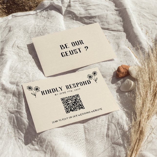 Retro QR Code Hand gezeichnet florale Quirky Hochz RSVP Karte (Von Creator hochgeladen)