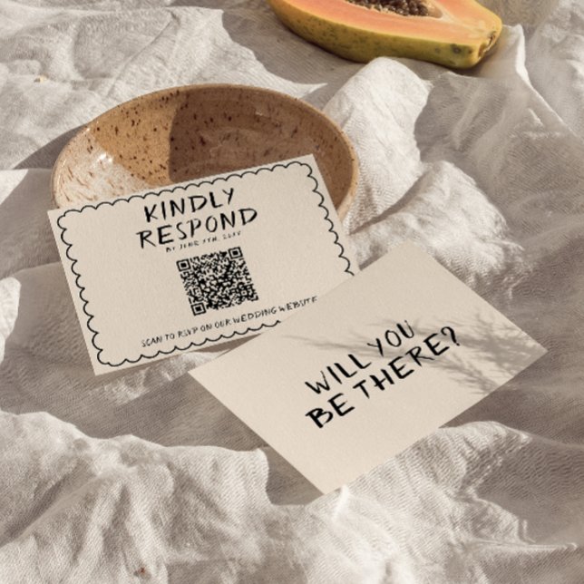 Retro QR Code Handgeschriebener Rahmen Quirky Wedd RSVP Karte (Von Creator hochgeladen)