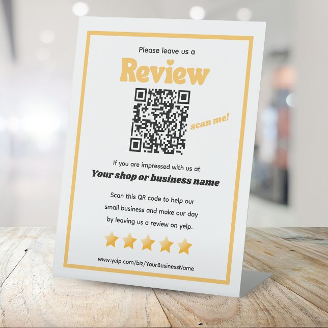 Retro QR Code 'verlass uns a review' Gelb YELP Sockelschild (Von Creator hochgeladen)