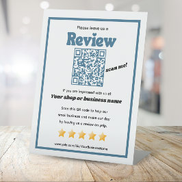 Retro QR Code 'verlass uns a review' YELP Retrobla Sockelschild