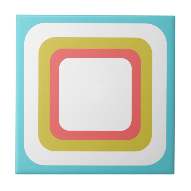 Retro Quadrat Blau Weiß Orange Grün Fliese (Vorderseite)