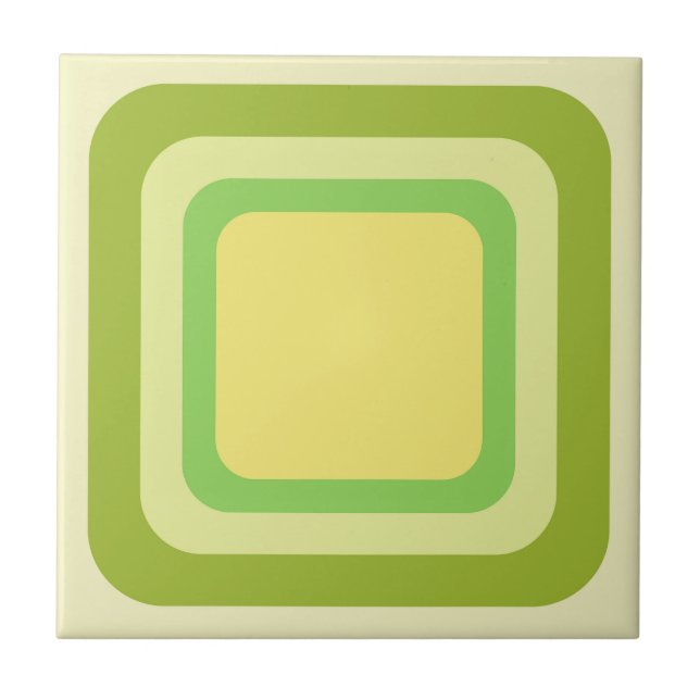 Retro Quadrat Grün Gelb Fliese (Vorderseite)