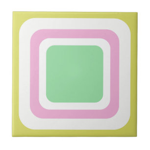 Retro Quadrat Pastell Grün Rosa Weiß Fliese