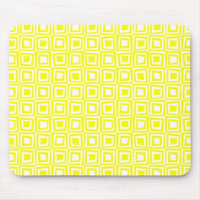 Retro-Quadrate - Gelb auf Weiß Mousepad (Vorne)
