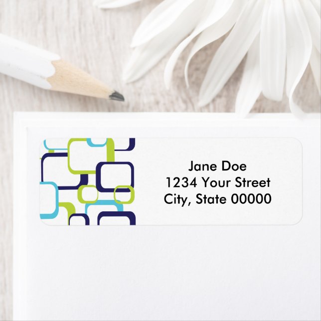 Retro-Quadrate Grün-blaues Muster-Etikett (Insitu)