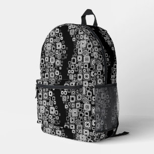 Retro-Quadrate in Schwarzweiß Bedruckter Rucksack